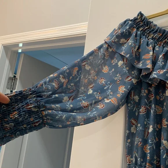 MISA  LA Blue floral mini off the shoulder dress in size XS - Picture 7 of 8